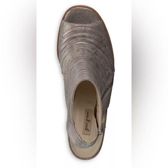 Paul Green Cayanne Peep Toe High Heel Booties Smoke Brush Metallic Sz6.5 boot - Picture 2 of 7